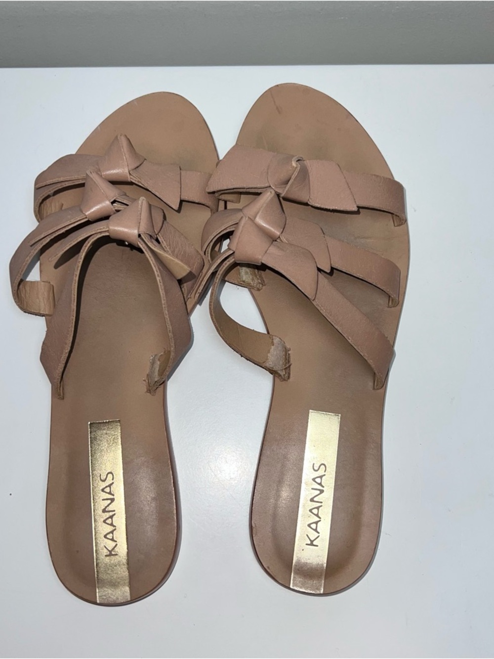 Kanaas Pinkish Nude Knot Leather Slide Sandals